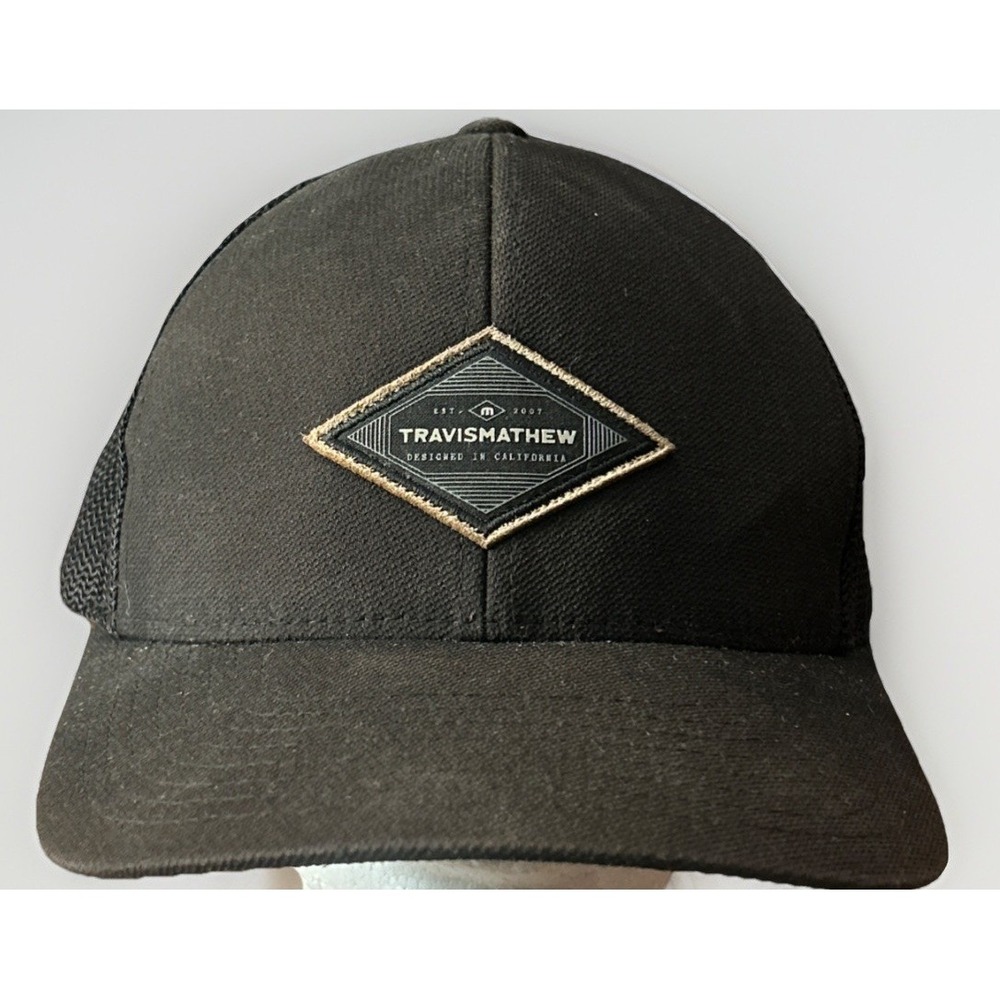 Travis Mathew Yupoong FlexFit Black Hat Cap Mesh Patch EST. 2007 Cali L/XL